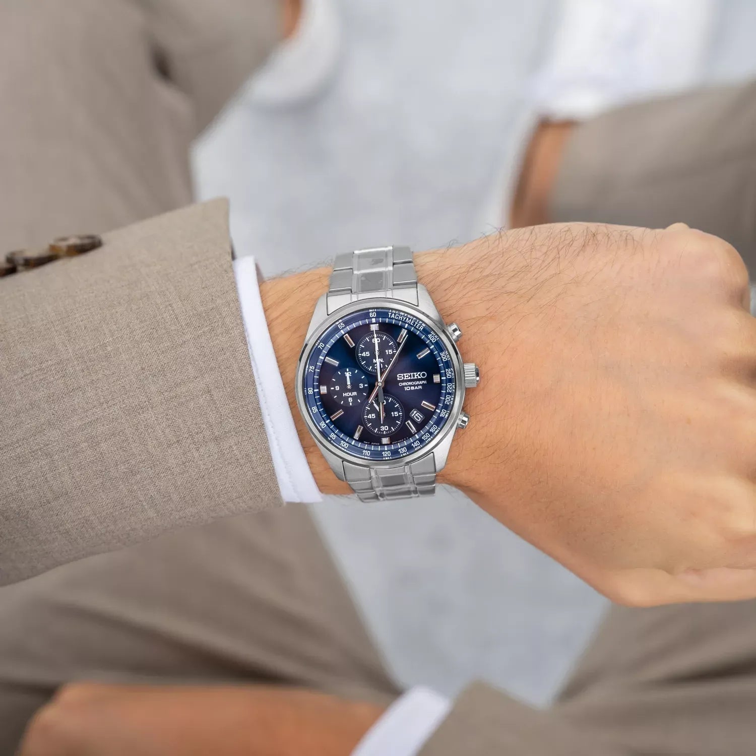 Seiko Chronograph SSB377P1 Blue Dial Quartz Stainless Steel Men's Watch