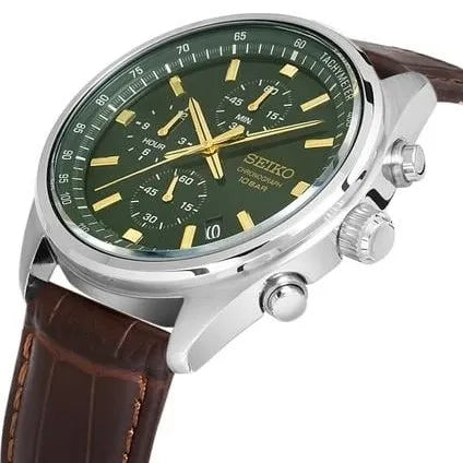 Seiko SSB385P1 Core Chronograph Green Dial Leather Strap Men's Watch