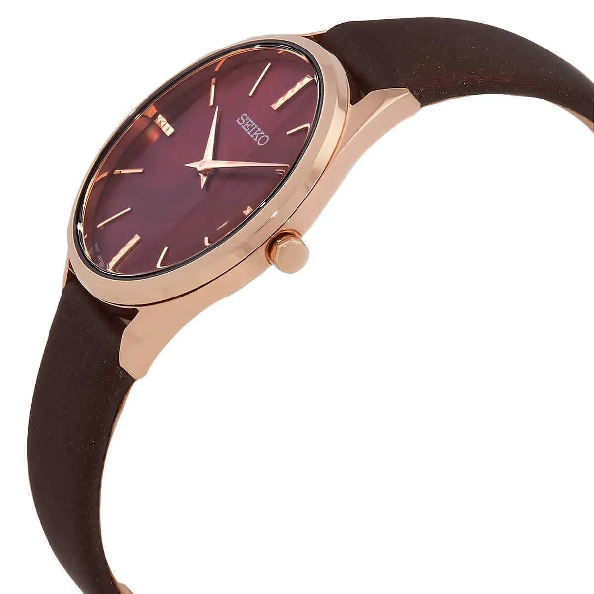 Seiko Essentials SWR080P1 Quartz Green Mother of Pearl Dial Leather Strap Ladies Watch