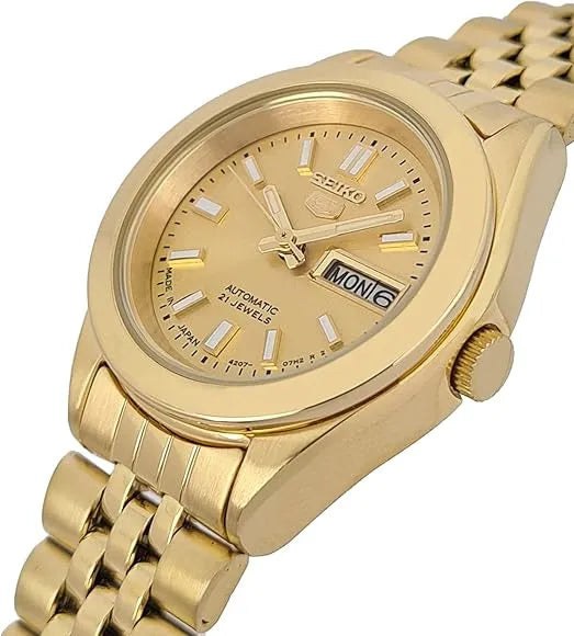 Seiko 5 SYMH58J1 21 Jewels Automatic Gold Dial Stainless Steel Ladies Watch
