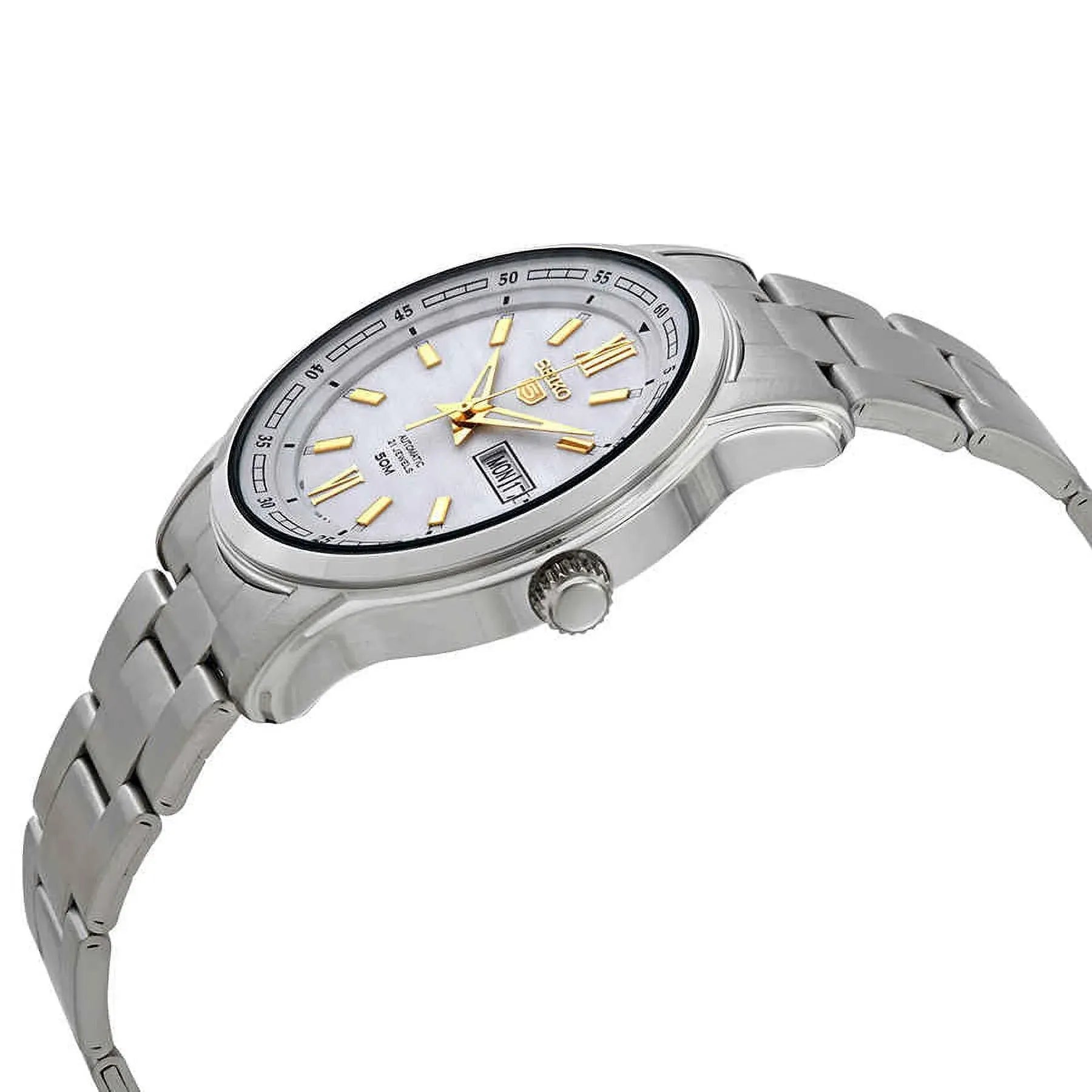 Seiko 5 SNKP15K1 21 Jewels Automatic Classy White and Gold Dial Stainless Steel Men's Watch