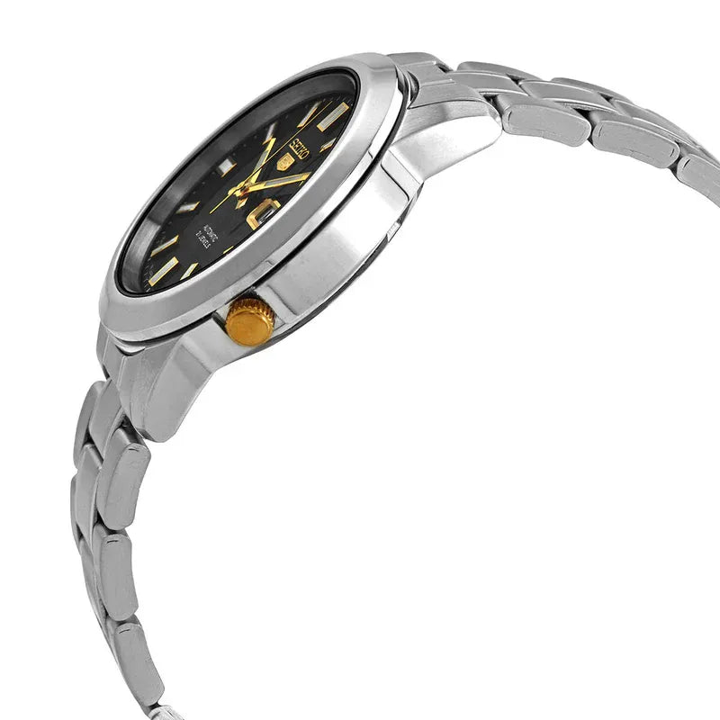 Seiko 5 SNKK17J1 21 Jewels Automatic Black and Gold Dial Stainless Steel Men's Watch