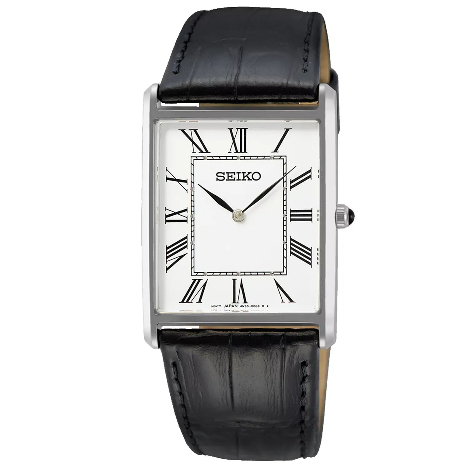 Seiko Essentials SWR049P1 (Seiko Tank) White Dial Leather Strap Men's Watch