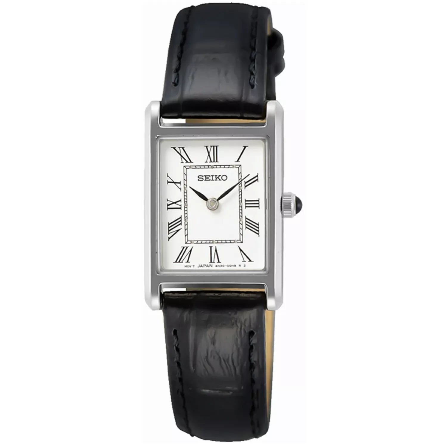 Seiko Essentials SWR053P1 (Seiko Tank) Rectangular White Dial Leather Strap Women's Watch