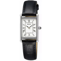 Seiko Essentials SWR053P1 (Seiko Tank) Rectangular White Dial 18.9mm Leather Strap Women's Watch