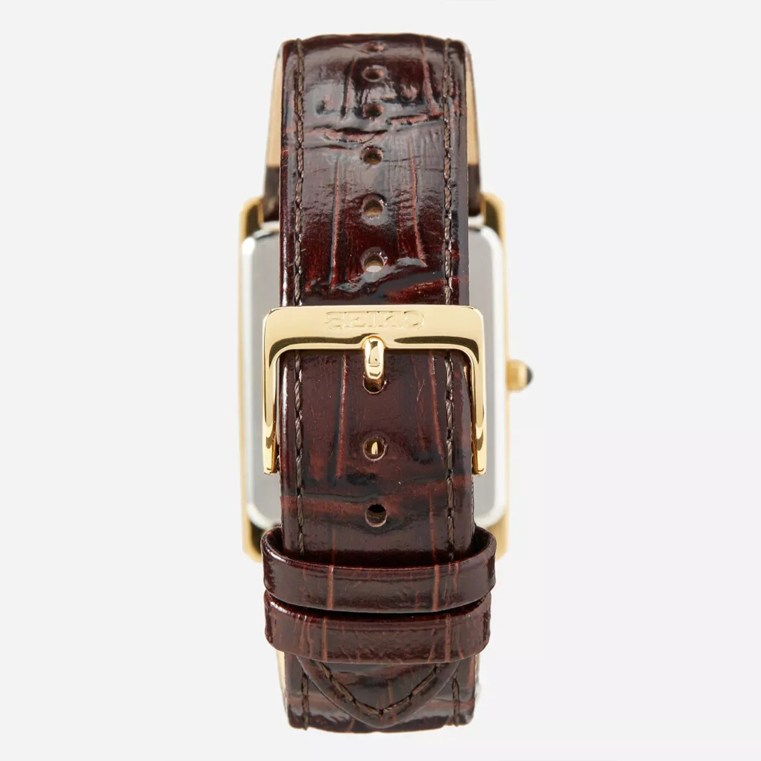 Seiko Essentials SWR064P1 (Seiko Tank) Gold-Tone Rectangular & Champagne Dial Leather Strap Men's Watch