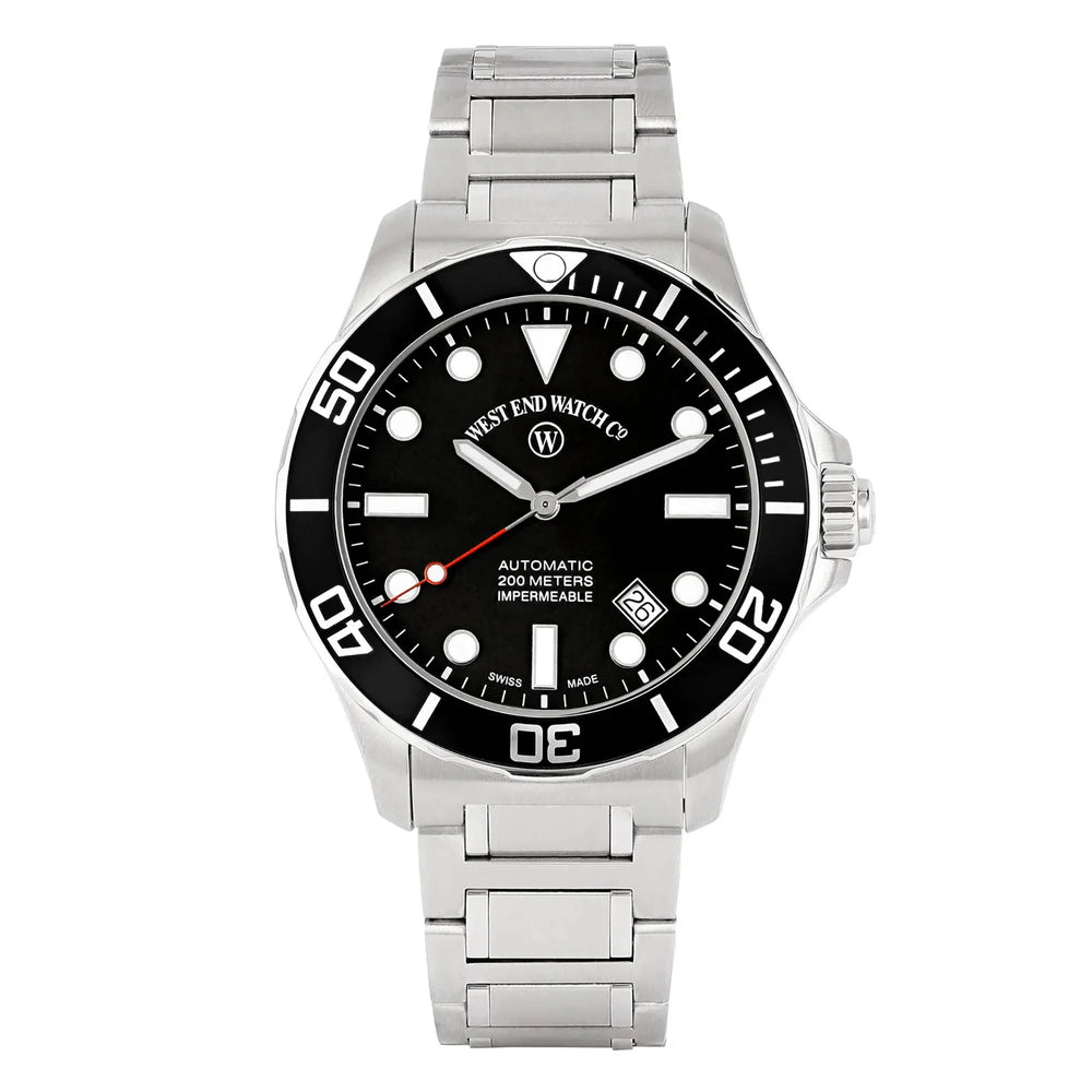 West End Impermeable Automatic Diver 6850.10.3333N-ALB Black Dial Stainless Steel Men's Watch