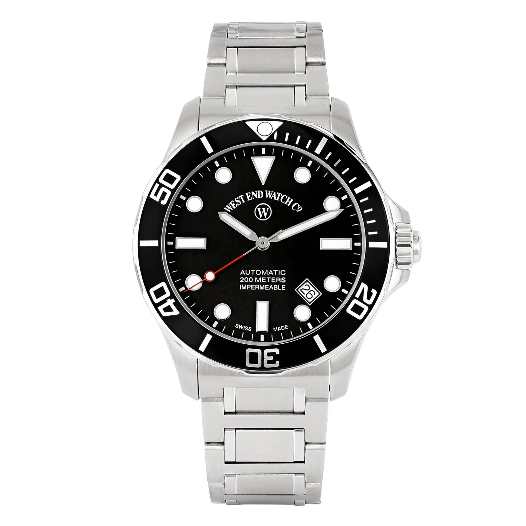 West End Impermeable Automatic Diver 6850.10.3333N-ALB Black Dial Stainless Steel Men's Watch